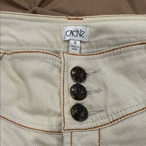 Cache Cream Pants with Brown Stitching size 6 - Picture 4 of 5